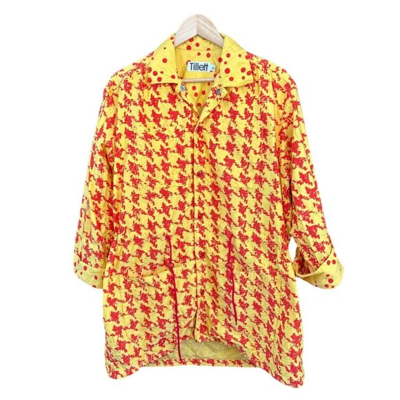Vintage Hand Printed Tillett Women's Yellow Red Snap Up Jacket Medium 1980s